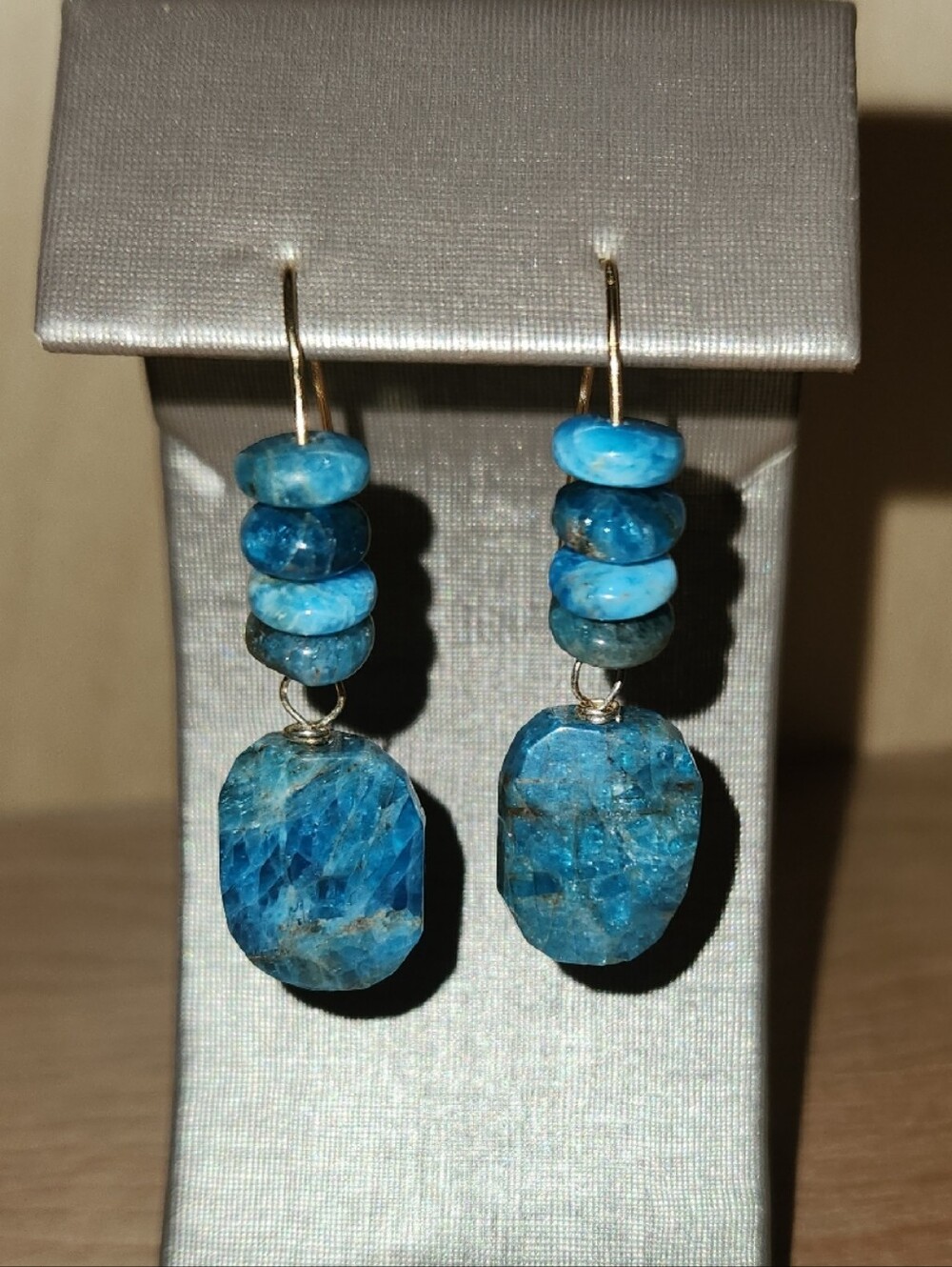 Blue Green Azurite Custom Created Dangle Earrings By CcreationsbyCC